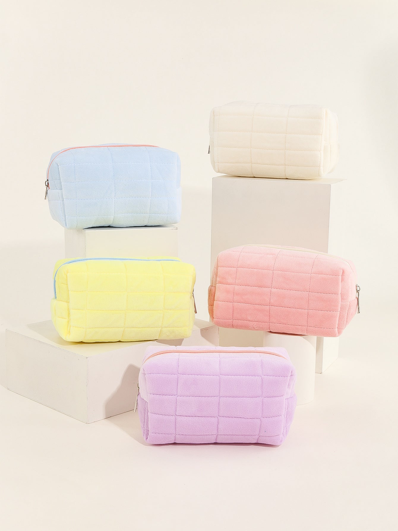 Wholesale Solid Color Cosmetic Bag Storage Bag Plaid Quilted Cute Pillow Bag Pencil Bag